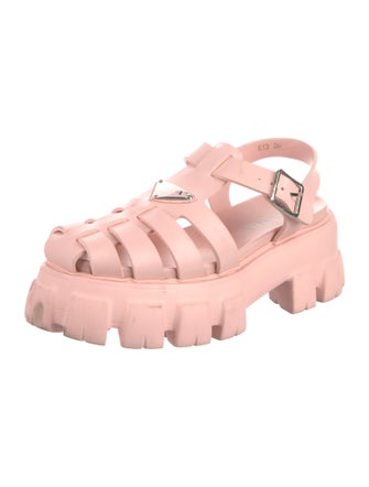 Prada Enameled Metal Triangle Rubber Gladiator Sandals