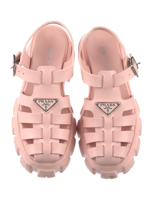 Prada Enameled Metal Triangle Rubber Gladiator Sandals