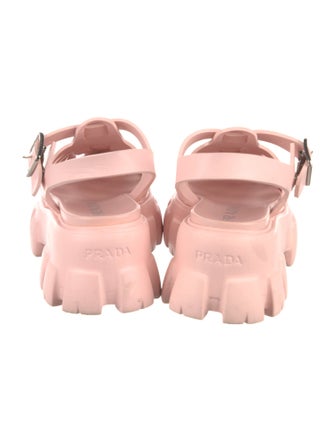 Prada Enameled Metal Triangle Rubber Gladiator Sandals