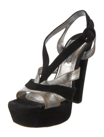 Prada Suede Colorblock Pattern Slingback Sandals