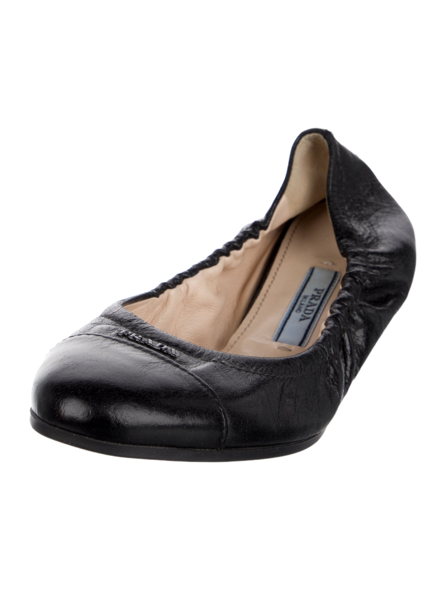 Prada Leather Ruffle Embellishment Ballet Flats