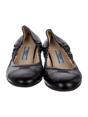 Prada Leather Ruffle Embellishment Ballet Flats