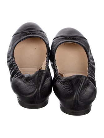 Prada Leather Ruffle Embellishment Ballet Flats