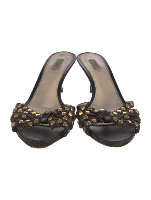 Prada Leather Polka Dot Print Slides