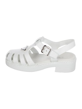 Prada Enameled Metal Triangle Rubber Sandals