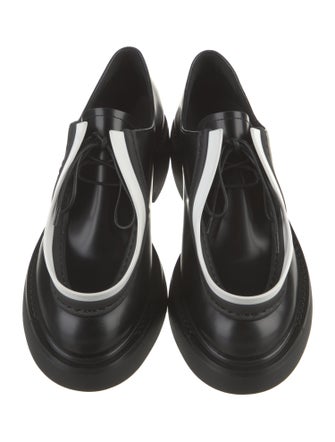 Prada Enameled Metal Triangle Leather Oxfords