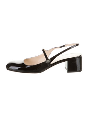 Prada Enameled Metal Triangle Patent Leather Slingback Pumps