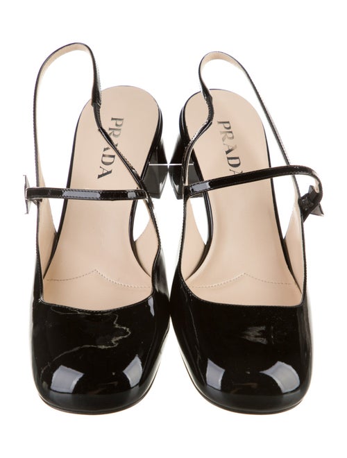 Prada Enameled Metal Triangle Patent Leather Slingback Pumps