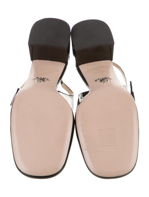 Prada Enameled Metal Triangle Patent Leather Slingback Pumps