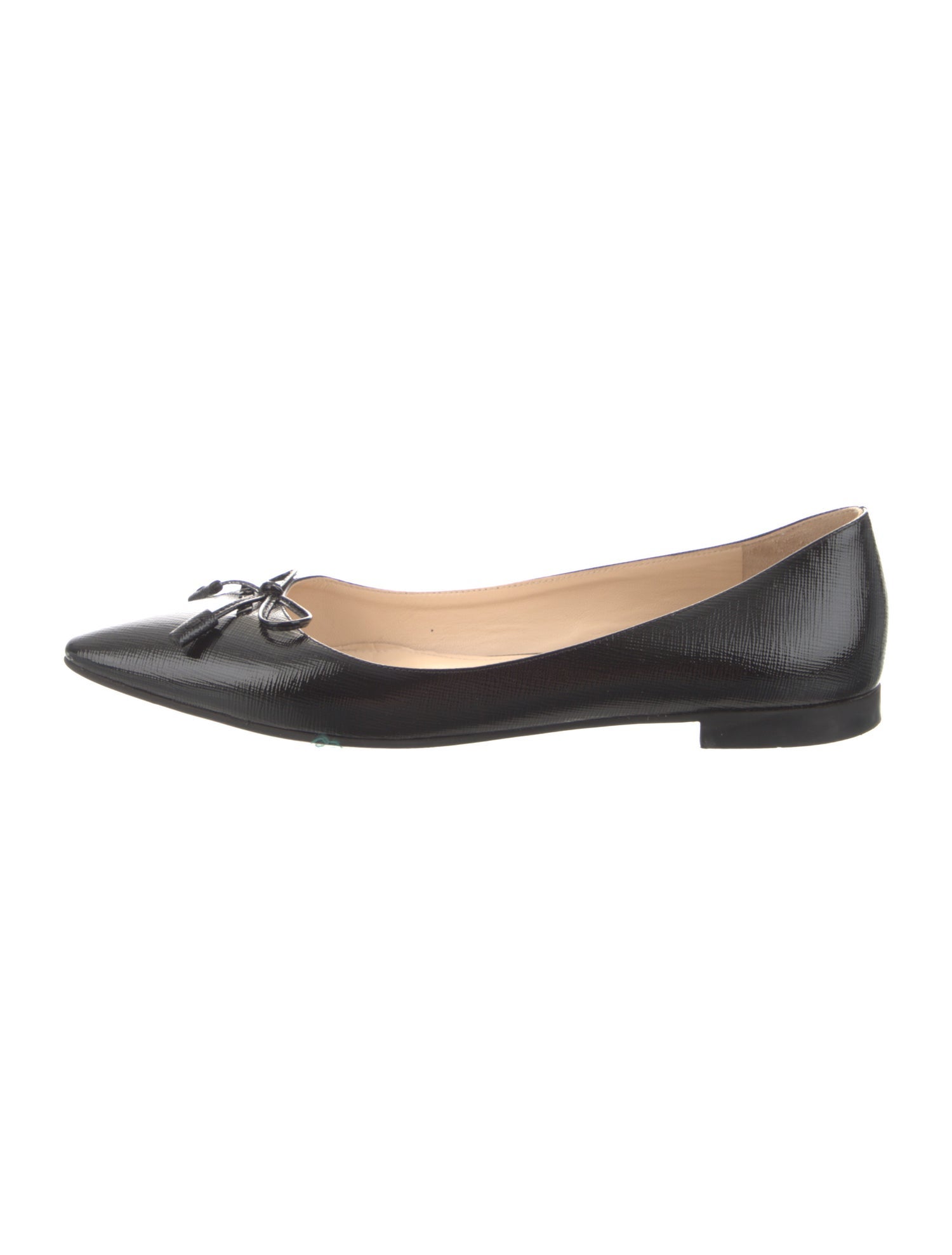 Prada Saffiano Leather Bow Accents Ballet Flats