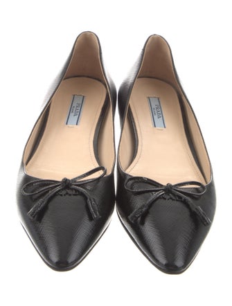 Prada Saffiano Leather Bow Accents Ballet Flats
