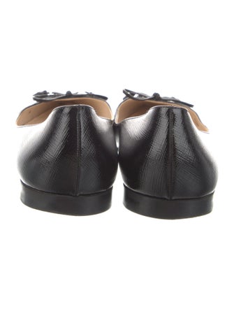 Prada Saffiano Leather Bow Accents Ballet Flats