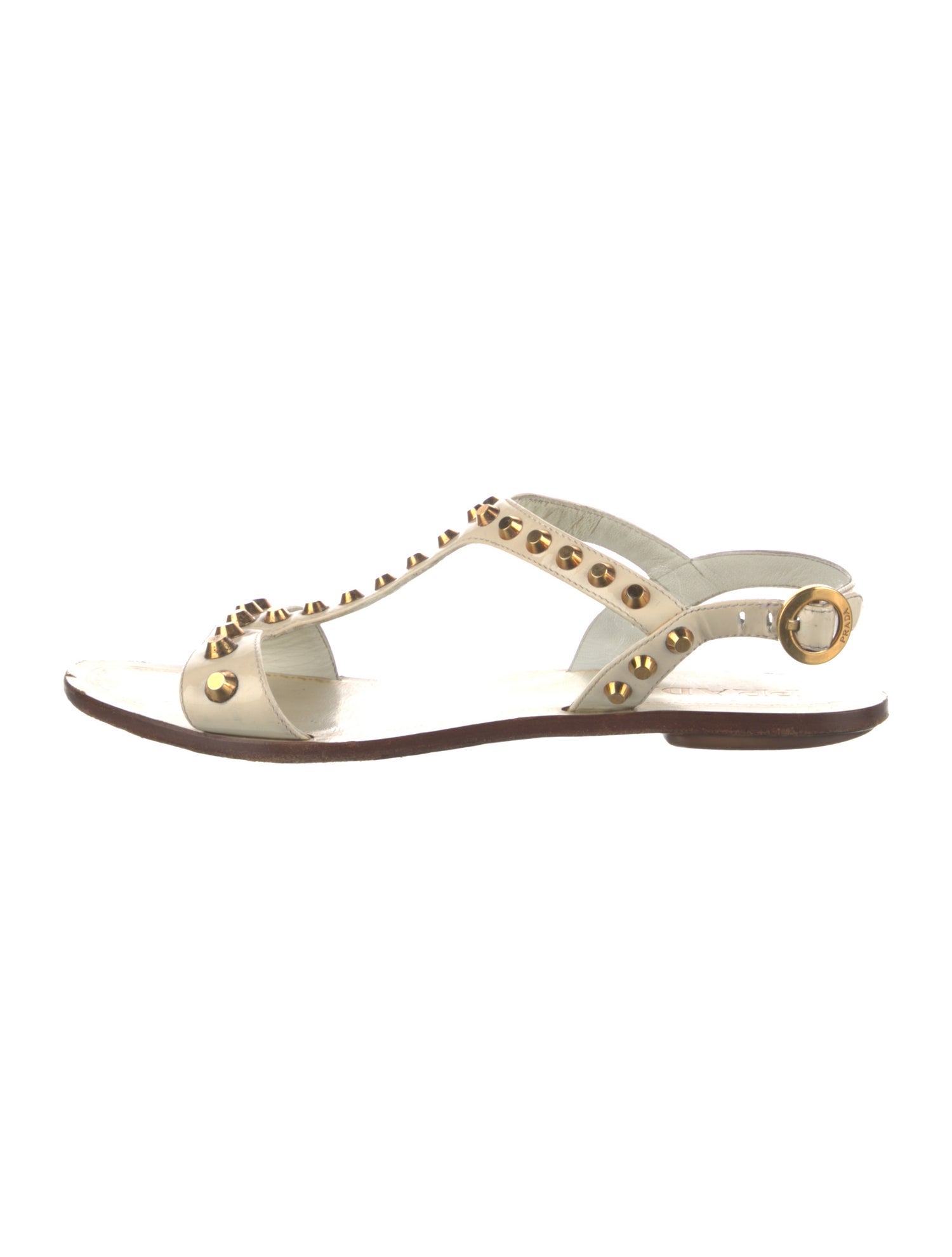 Prada Patent Leather Studded Accents T-Strap Sandals