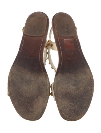 Prada Patent Leather Studded Accents T-Strap Sandals