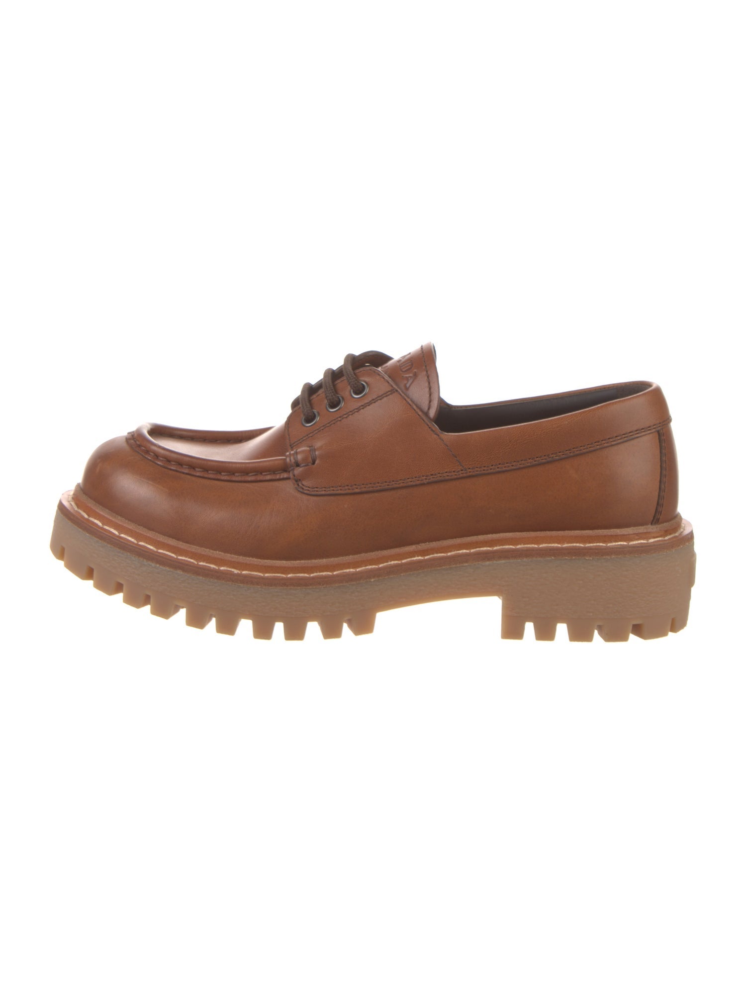 Prada Enameled Metal Triangle Leather Oxfords