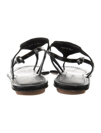 Prada Enameled Metal Triangle Leather T-Strap Sandals
