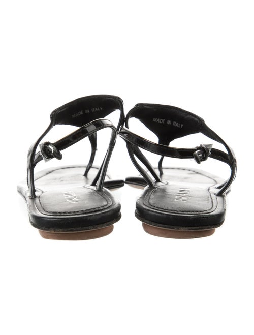 Prada Enameled Metal Triangle Leather T-Strap Sandals