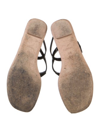 Prada Enameled Metal Triangle Leather T-Strap Sandals