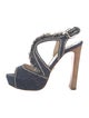 Prada Denim Fringe Trim Accent Slingback Sandals