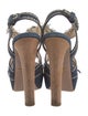 Prada Denim Fringe Trim Accent Slingback Sandals