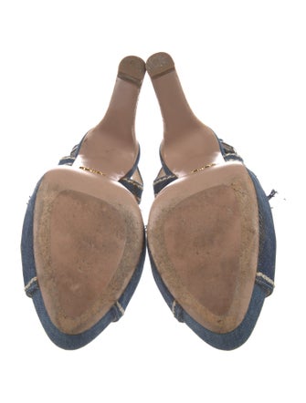 Prada Denim Fringe Trim Accent Slingback Sandals
