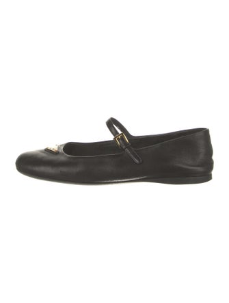 Prada Signature Logo Leather Mary Jane Flats