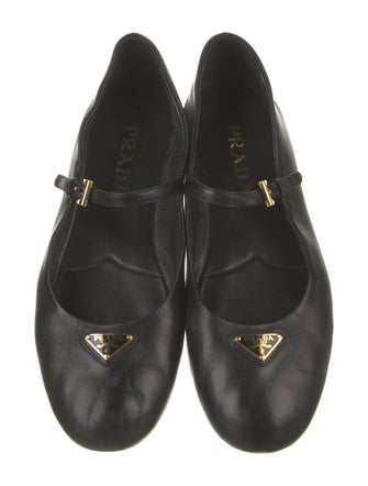 Prada Signature Logo Leather Mary Jane Flats
