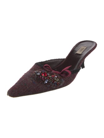 Prada Tweed Pattern Bow Accents Mules