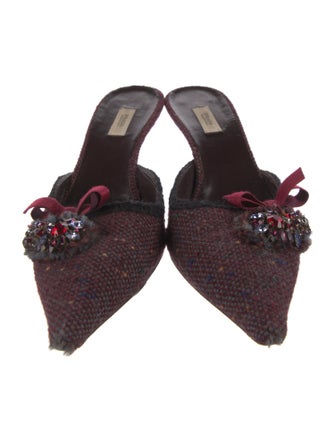 Prada Tweed Pattern Bow Accents Mules