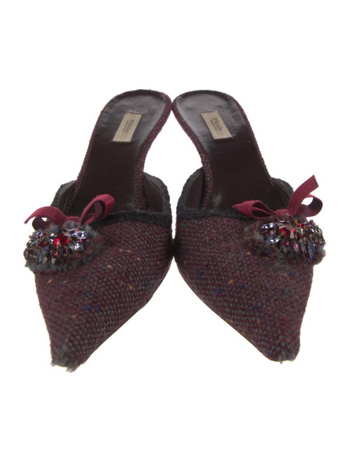 Prada Tweed Pattern Bow Accents Mules