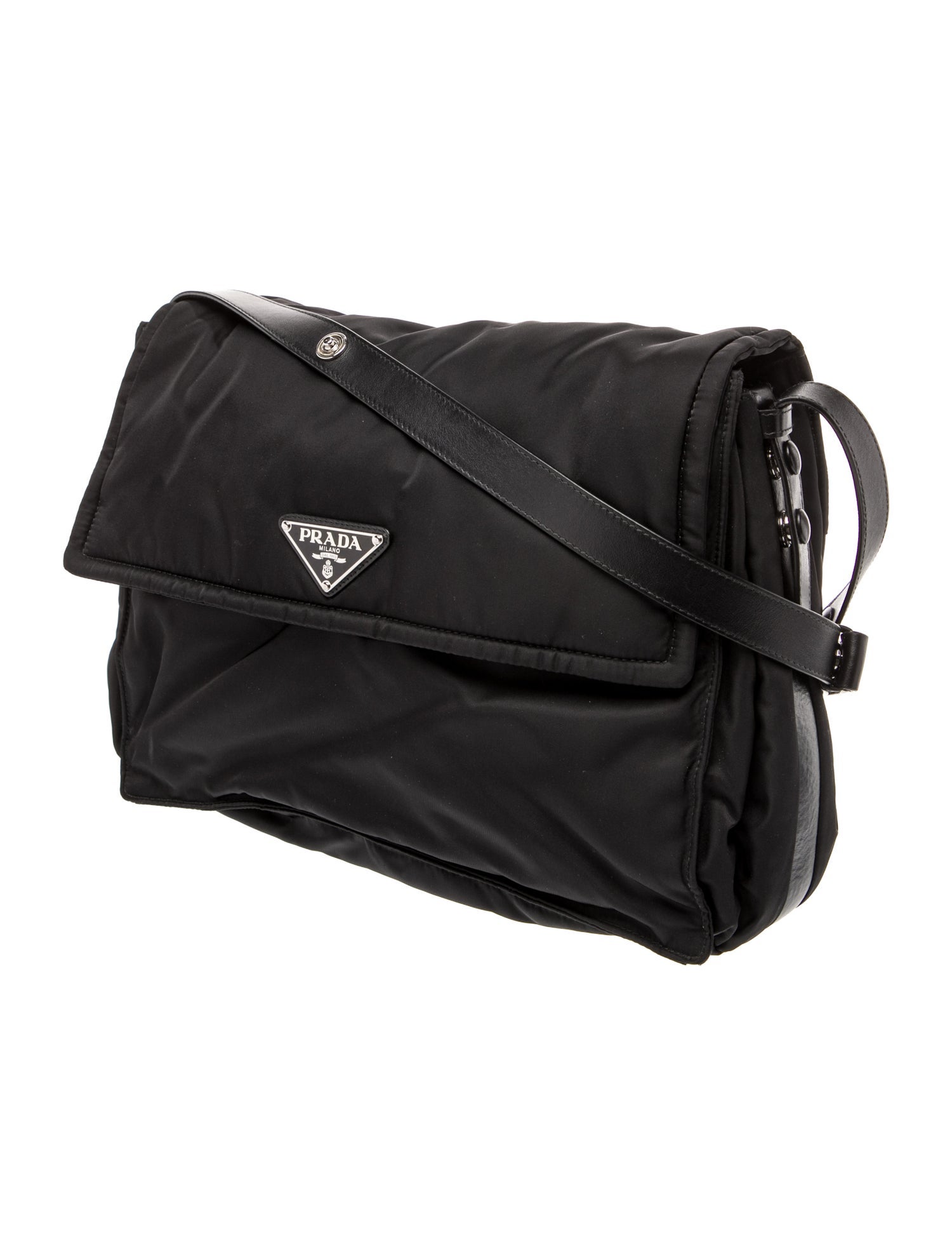 Prada Enameled Metal Triangle Padded Traveller Large