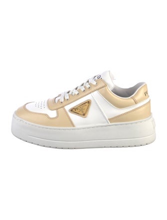 Prada Enameled Metal Triangle Leather Sneakers