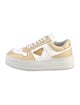 Prada Enameled Metal Triangle Leather Sneakers