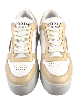 Prada Enameled Metal Triangle Leather Sneakers