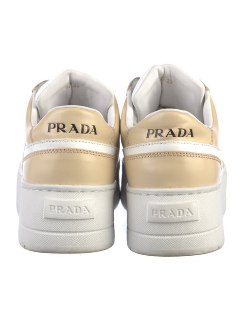 Prada Enameled Metal Triangle Leather Sneakers