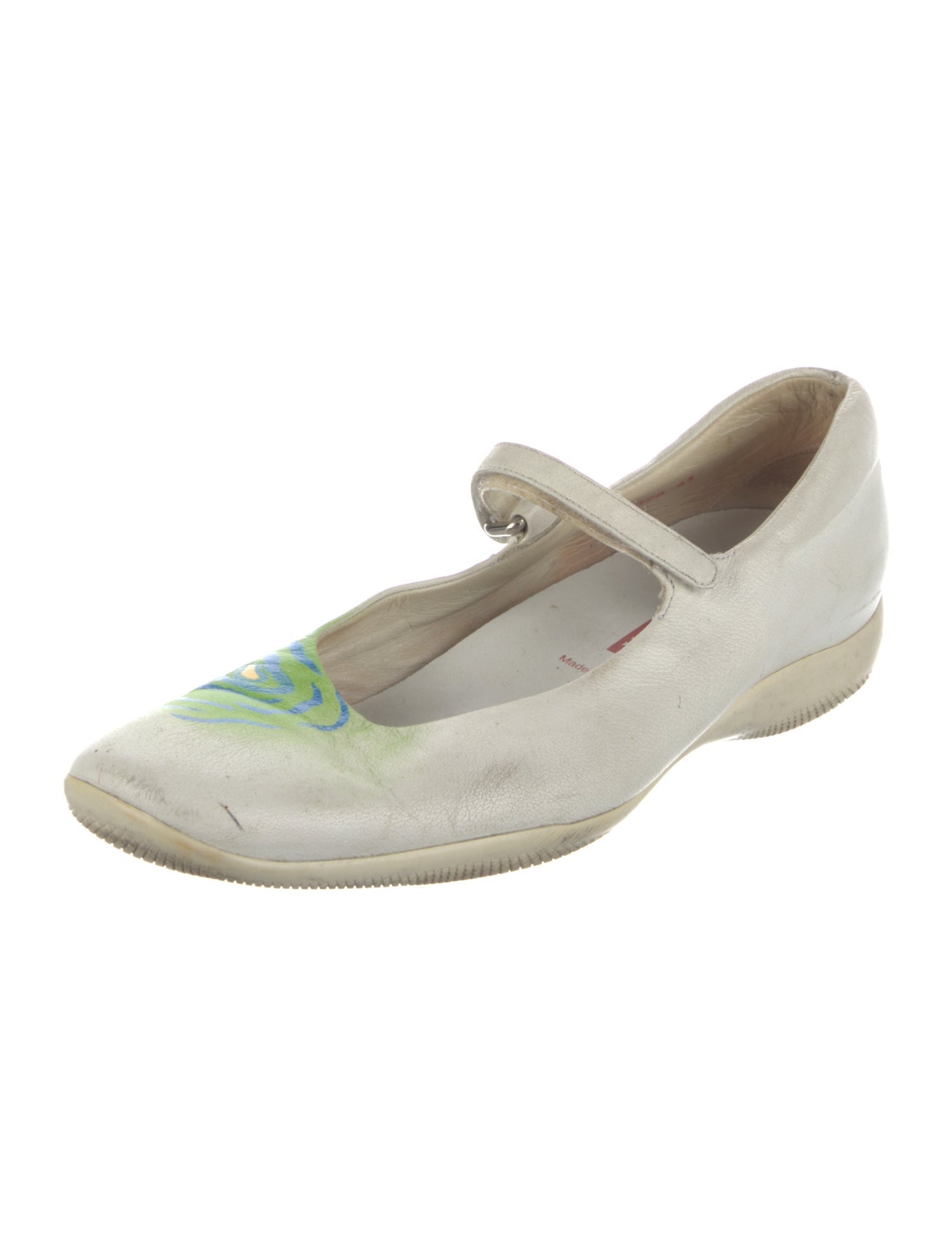 Prada Leather Graphic Print Mary Jane Flats