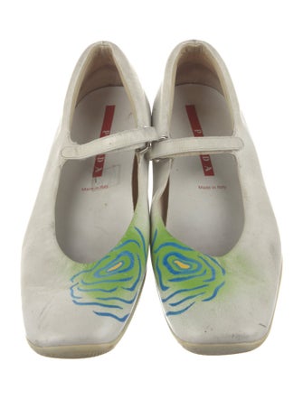 Prada Leather Graphic Print Mary Jane Flats