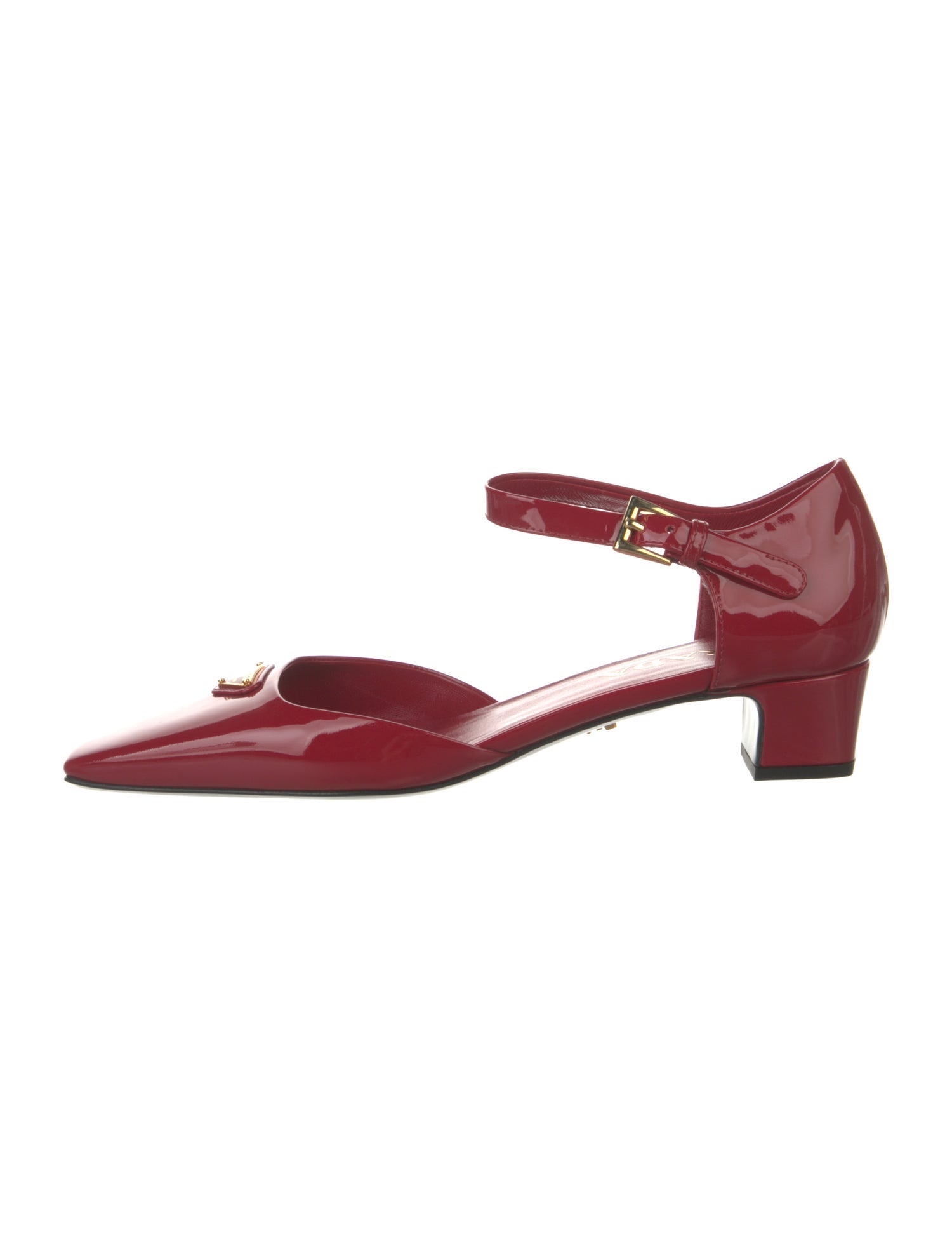 Prada Enameled Metal Triangle Patent Leather D'Orsay Pumps