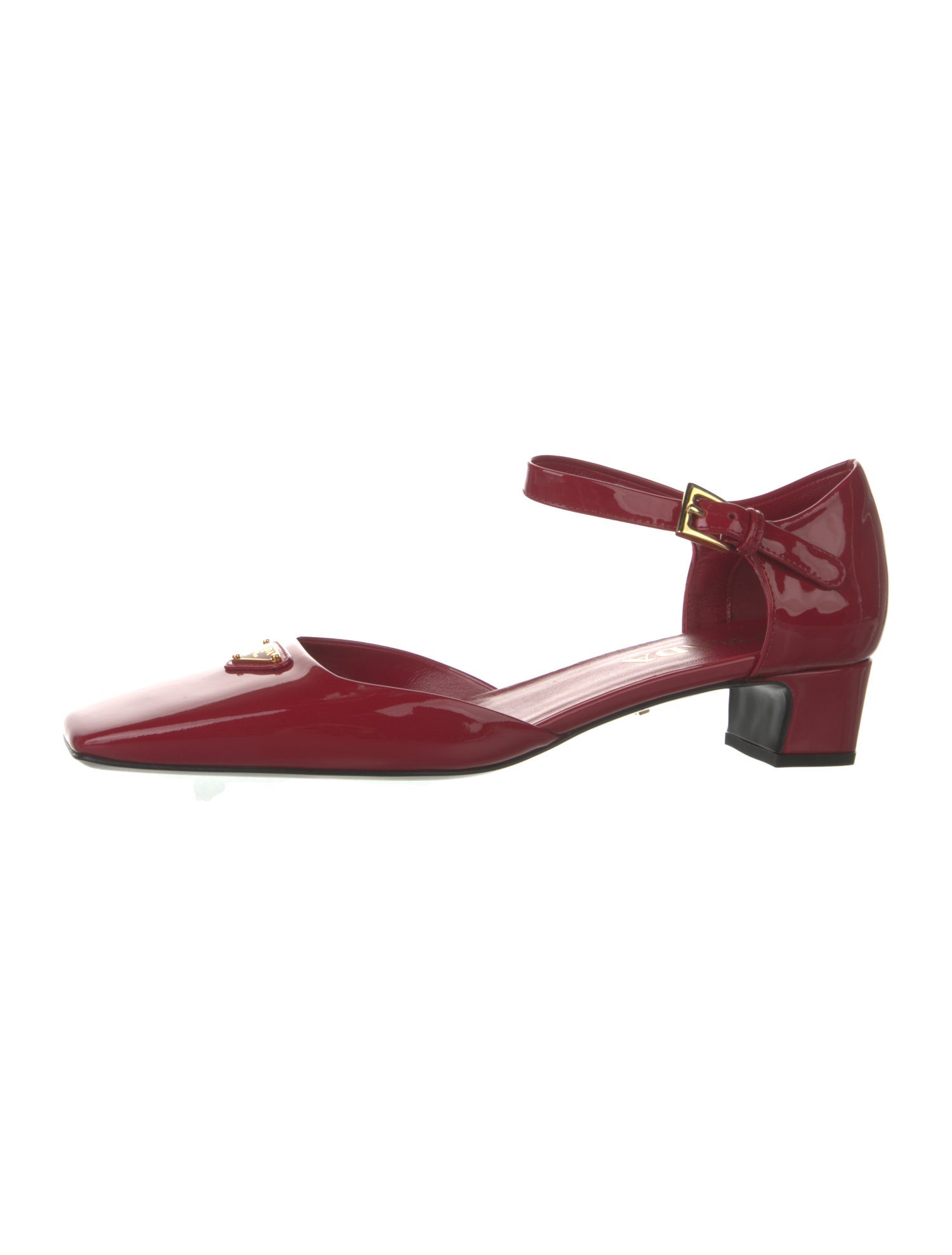 Prada Enameled Metal Triangle Patent Leather D'Orsay Pumps