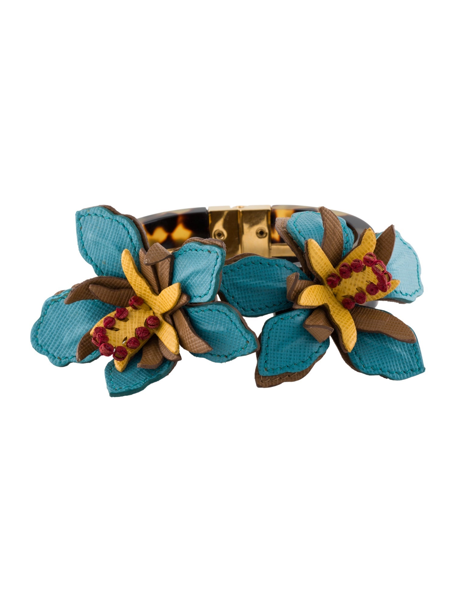 Prada Leather 'Saffiano' Floral Cuff Bracelet