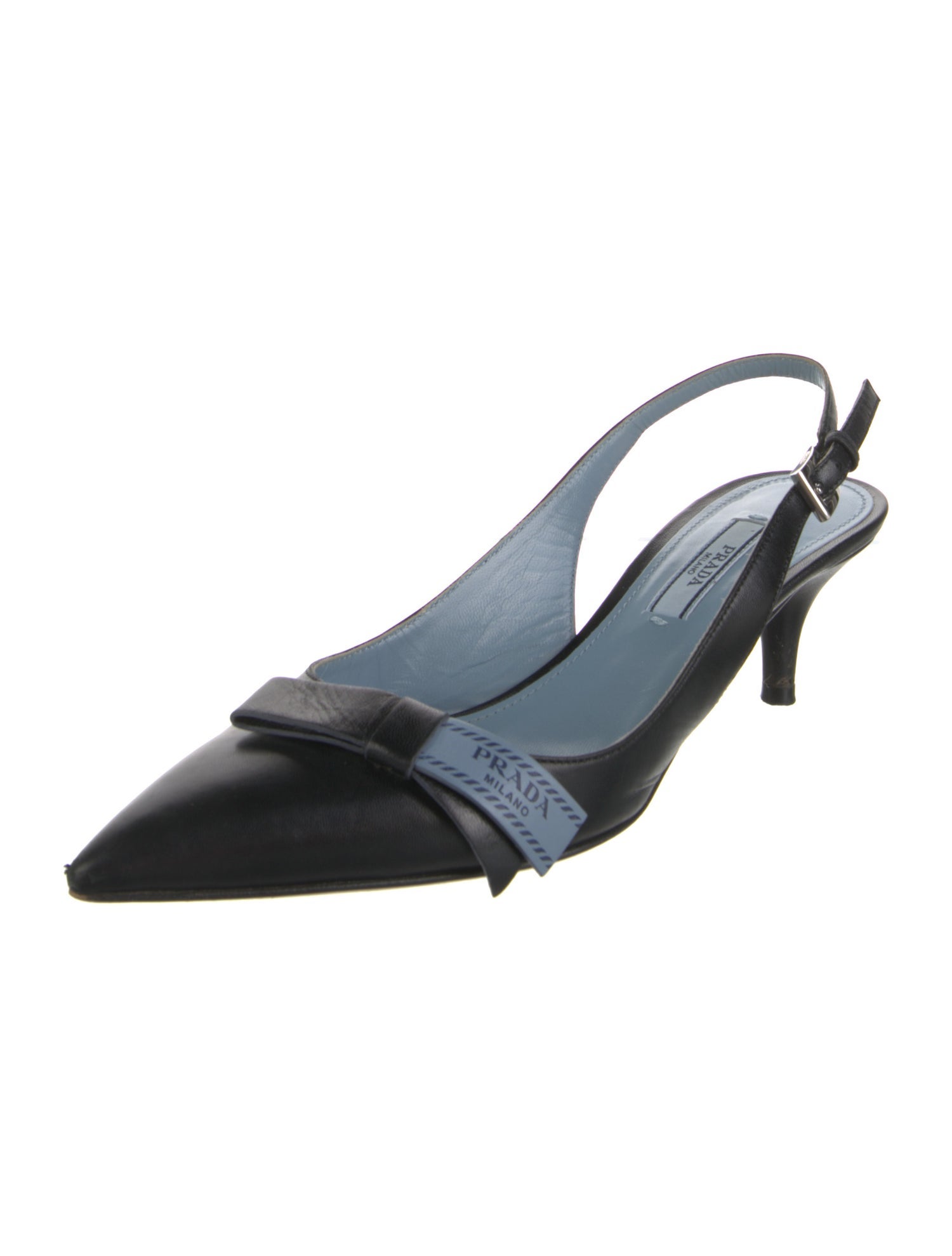 Prada Leather Bow Accents Slingback Pumps