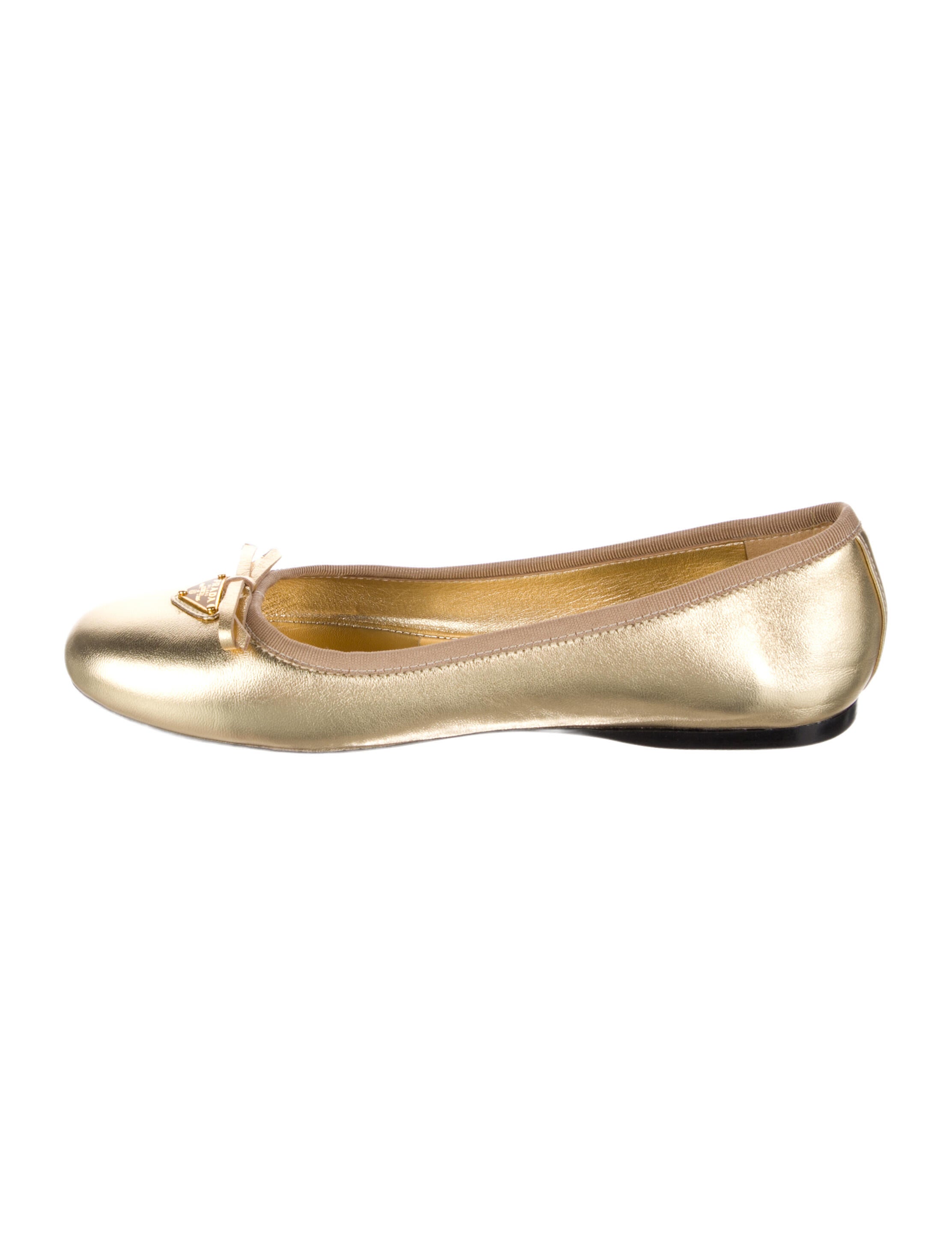 Prada Leather Bow Accents Ballet Flats