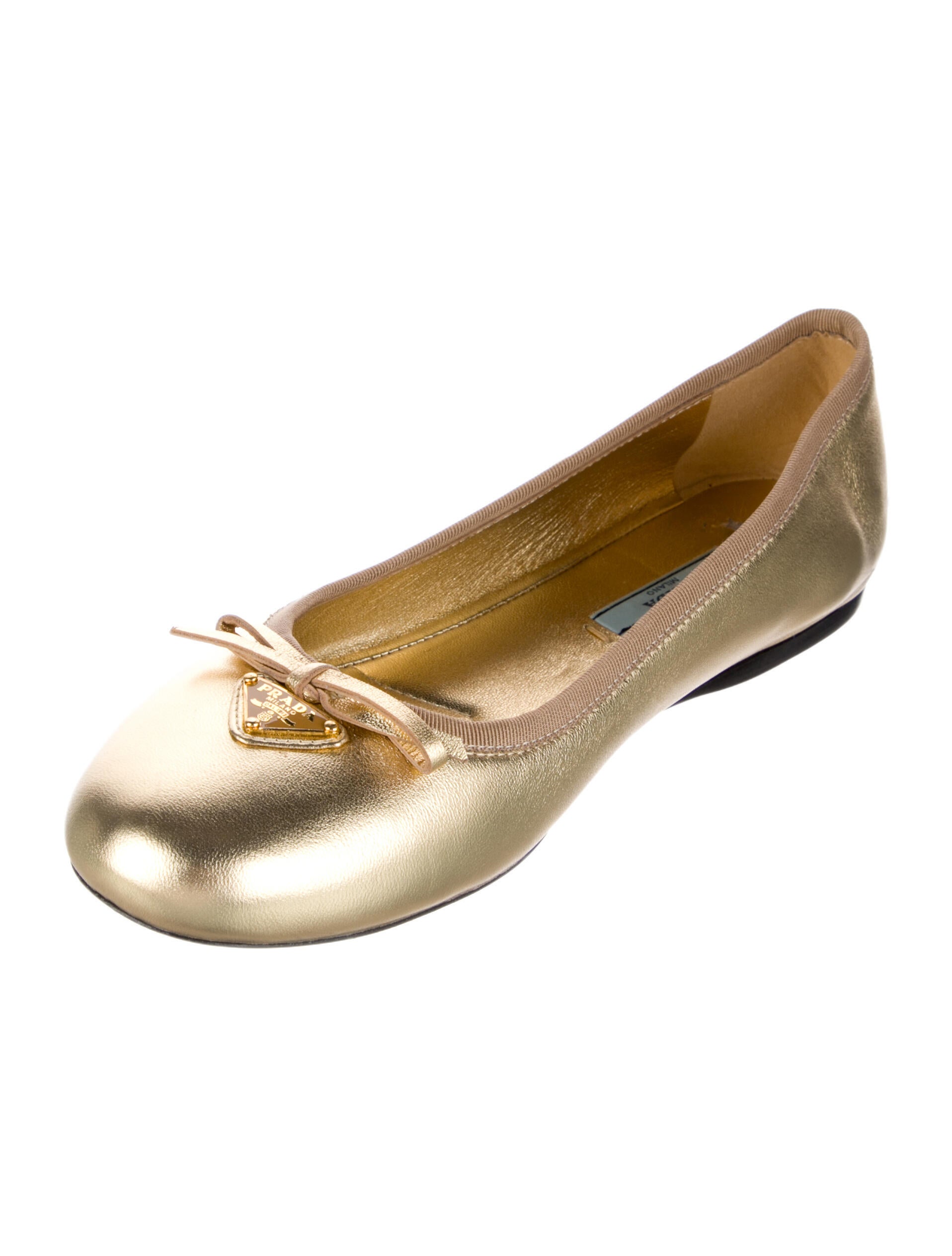Prada Leather Bow Accents Ballet Flats