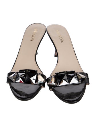 Prada Patent Leather Crystal Embellishments Slides