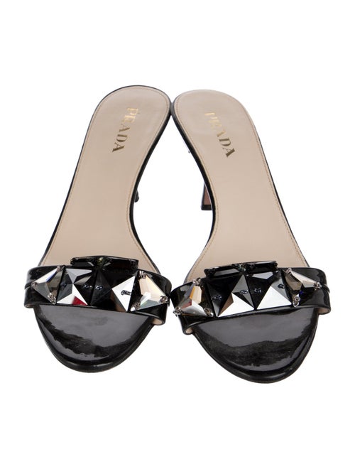 Prada Patent Leather Crystal Embellishments Slides