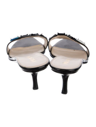 Prada Patent Leather Crystal Embellishments Slides