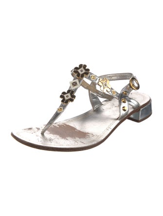 Prada Leather Studded Accents T-Strap Sandals