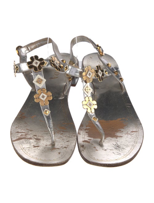 Prada Leather Studded Accents T-Strap Sandals
