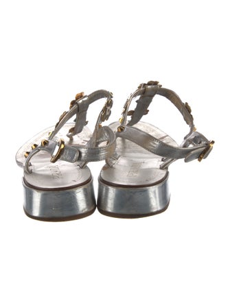 Prada Leather Studded Accents T-Strap Sandals