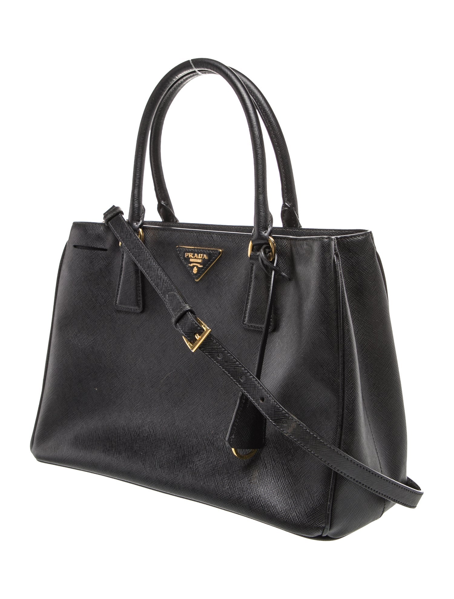 Prada Enameled Metal Triangle Galleria Double Zip - Black
